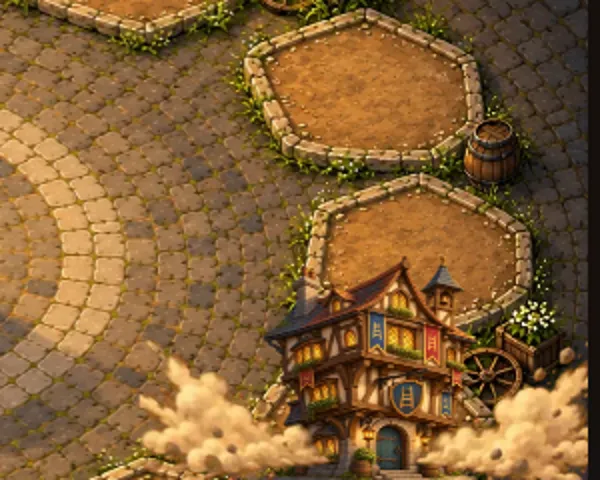 The guild hall lands in a cloud of painted dust
