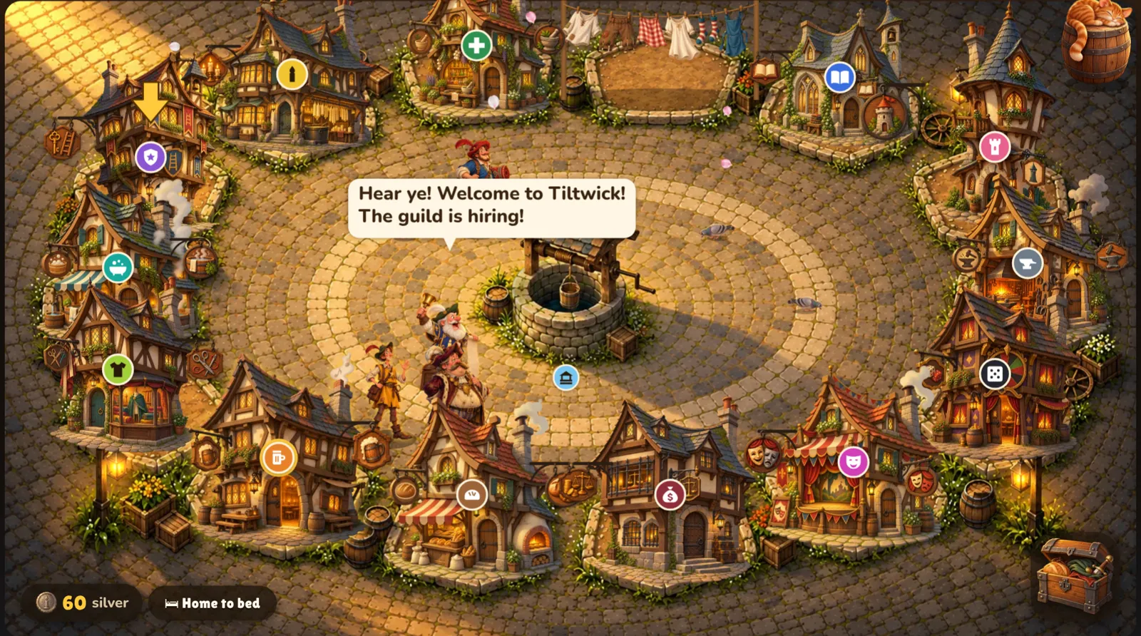 Het plein van Tiltwick in Wilbur Climbs the Guild Ladder, week 1
